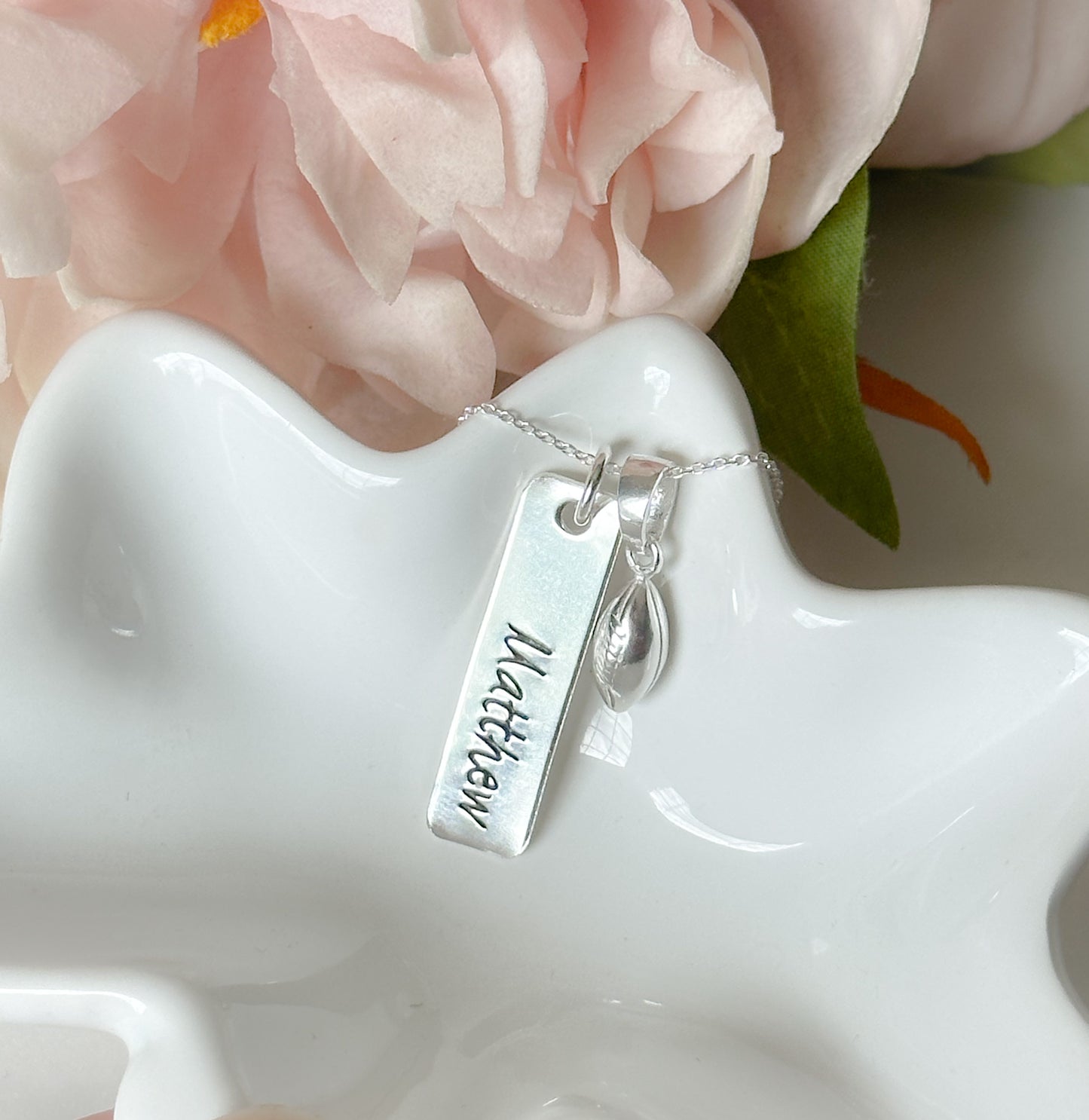 Sterling Silver Football Necklace with optional name charm