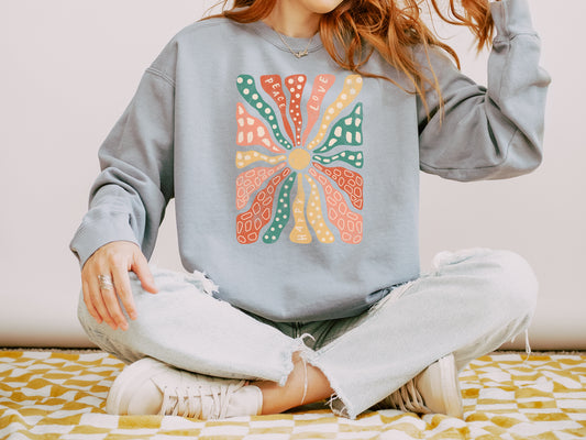 Peace, Love, Happy Retro lightweight Comfort Colors crewneck sweatshirt