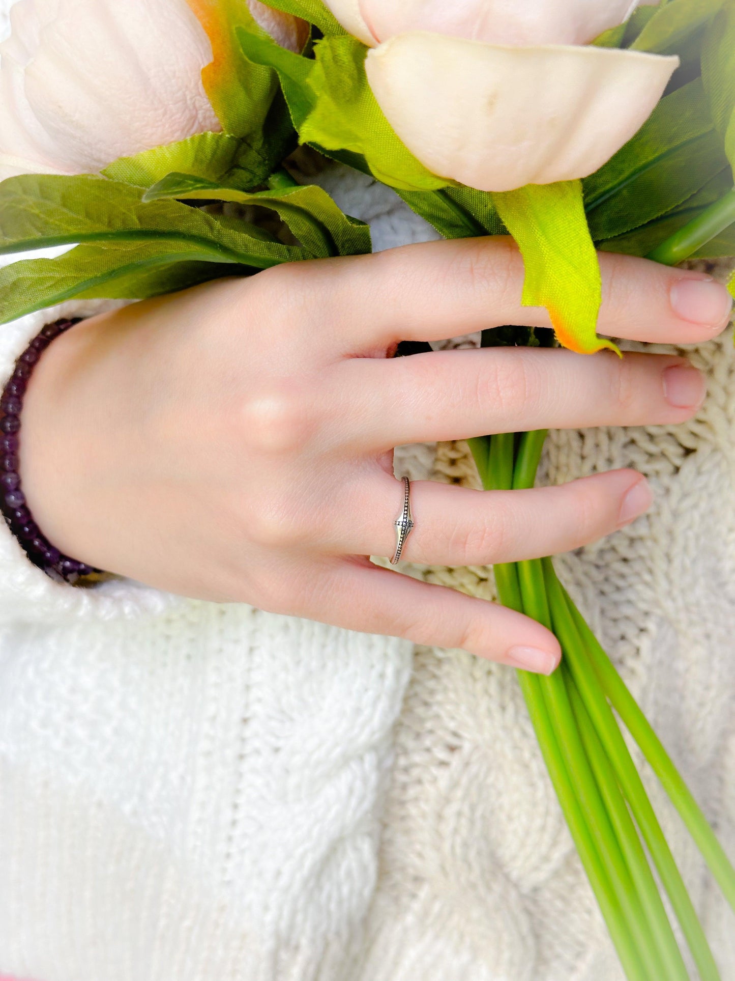 Sideways Cross Skinny Band Ring