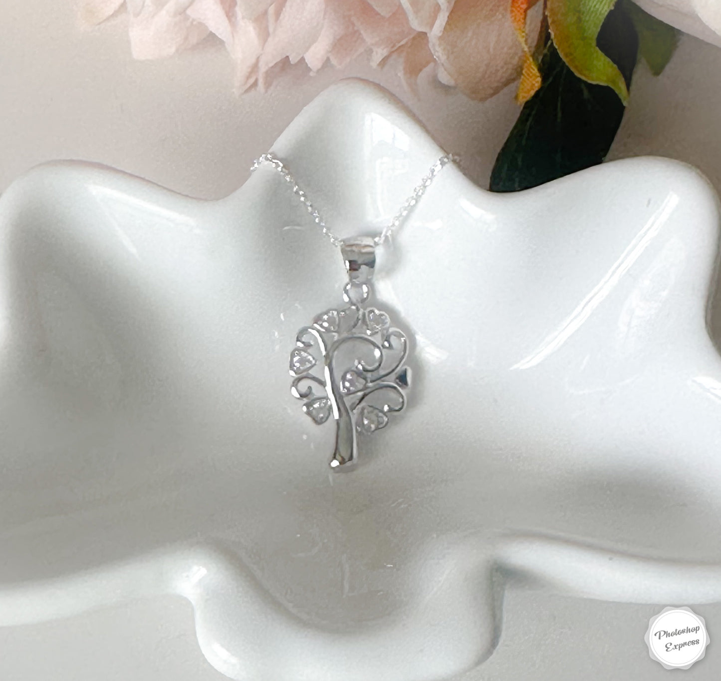 Sterling silver tree with Heart CZ "leaves"