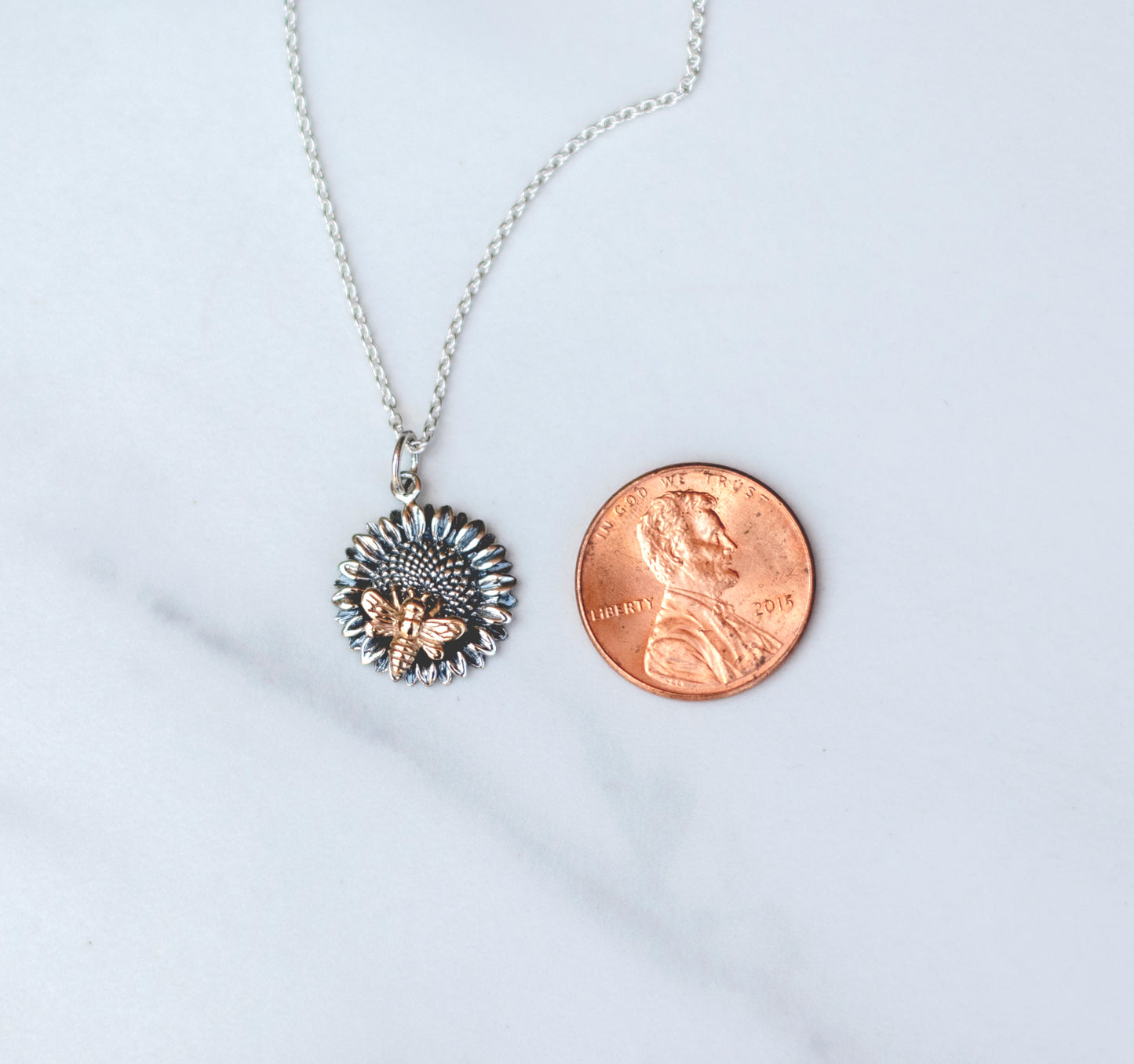 Sterling Silver Sunflower with Bee Necklace