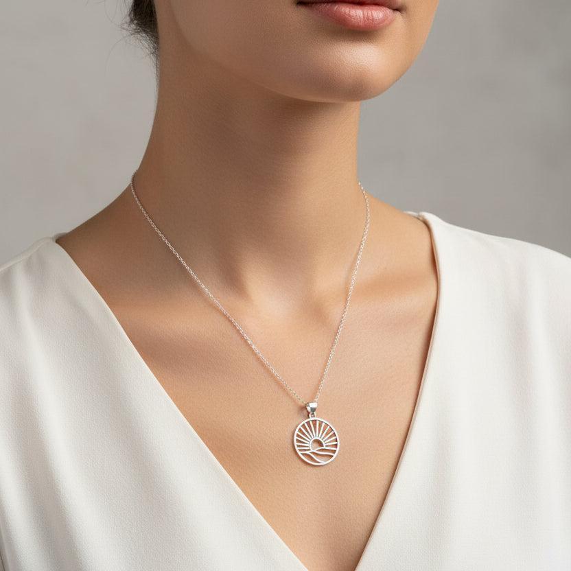 Sterling Silver Sunrise Over the Mountains Necklace