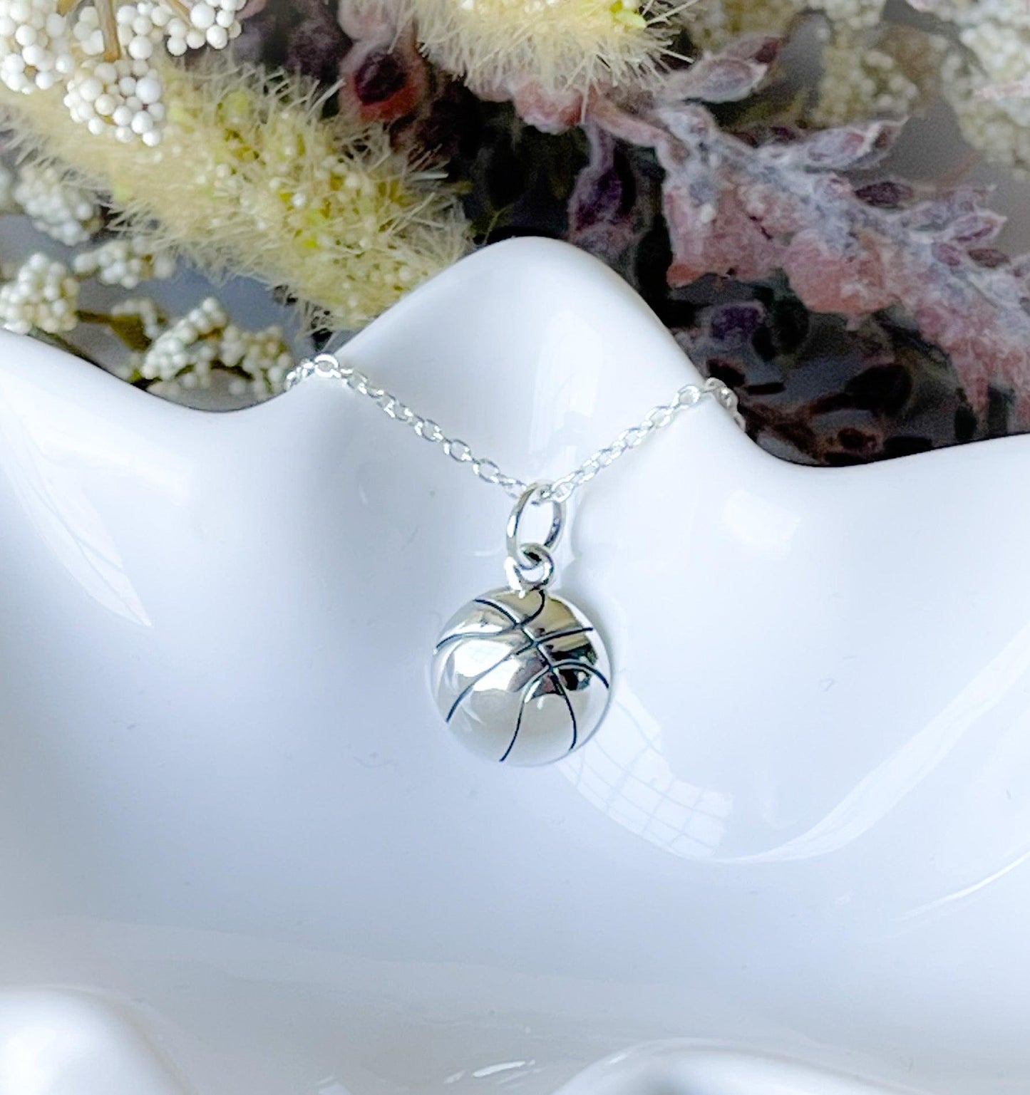 Sterling silver basketball necklace