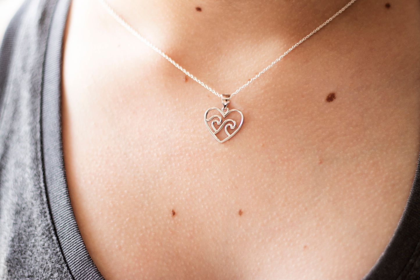 Waves in Heart Necklace