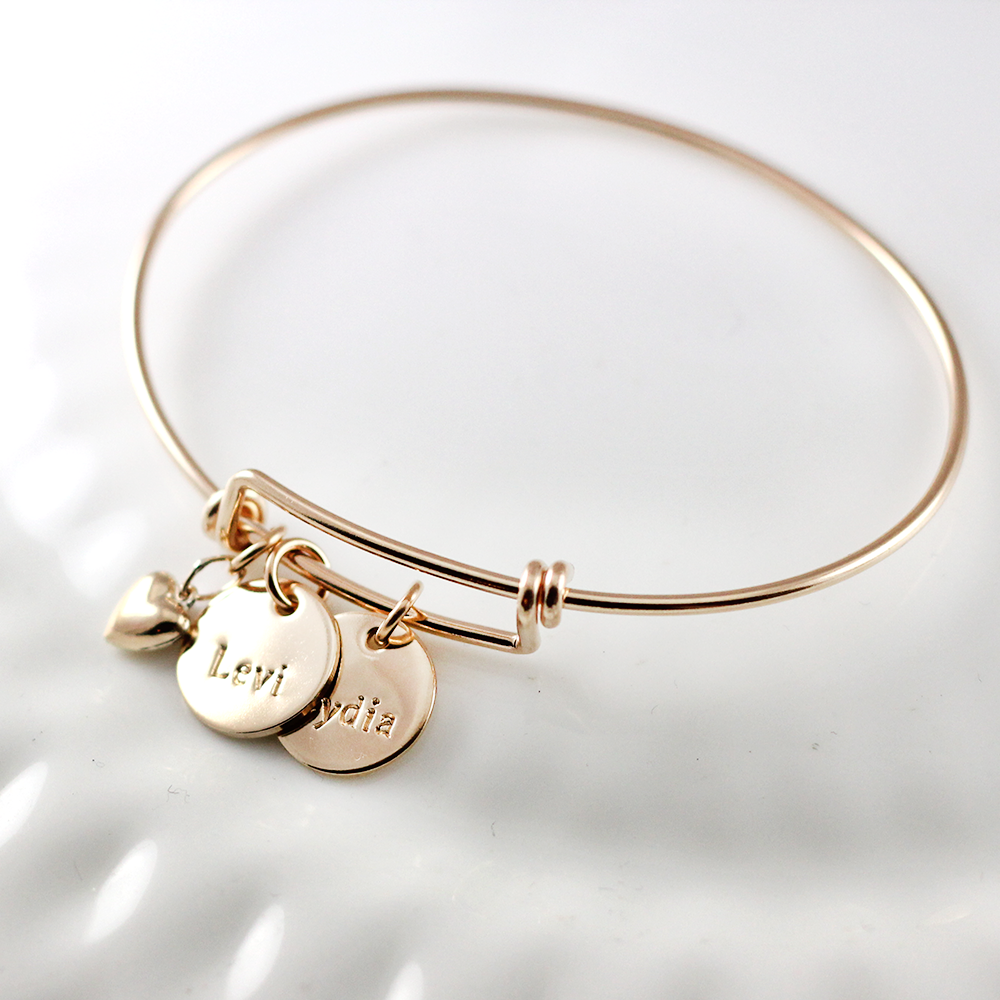 Gold Mother's Bangle with Heart Charm