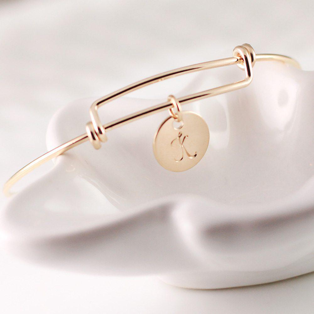 Gold Initial Bangle with Birthstones