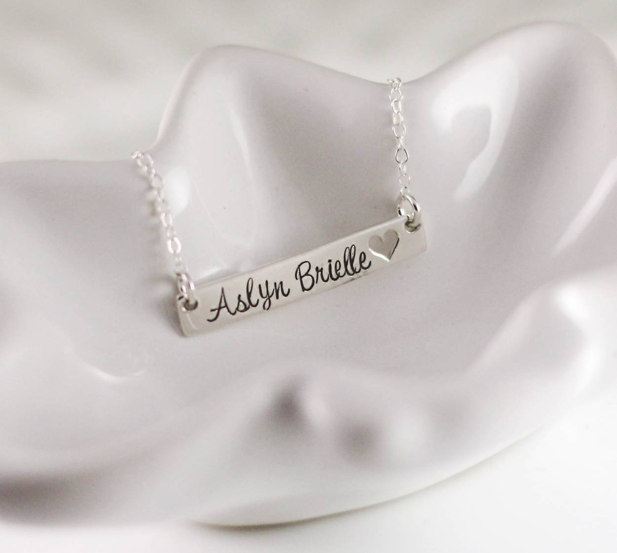 Horizontal Silver Bar Name Necklace