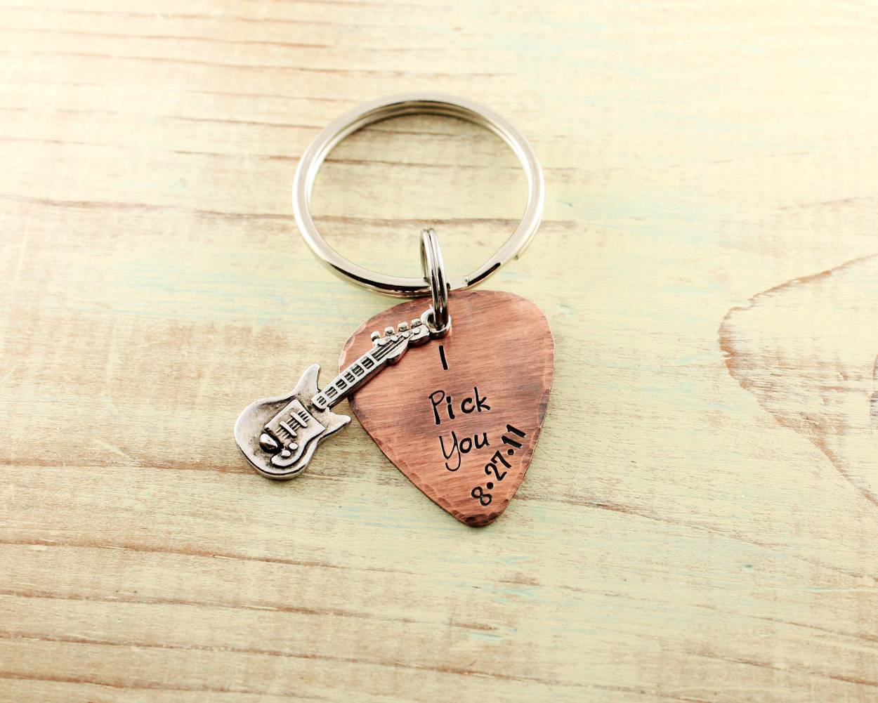 Copper Guitar Pick Keychain