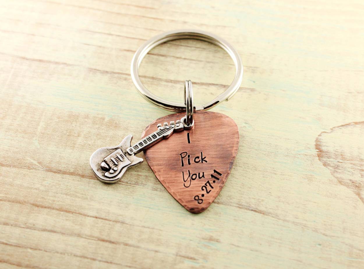 Copper Guitar Pick Keychain