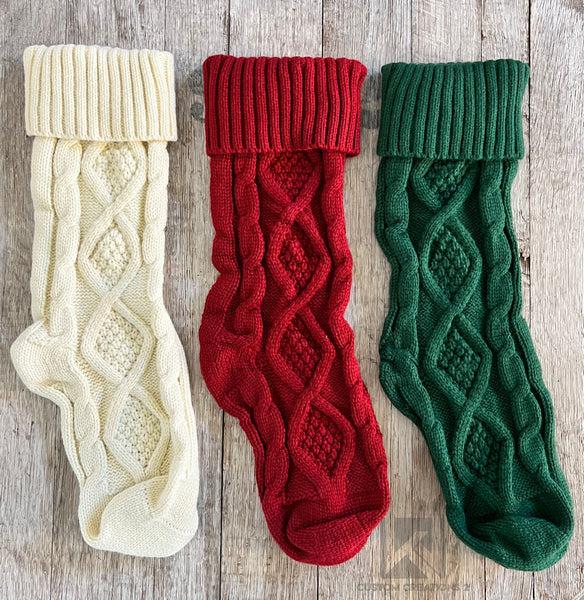 Personalized Knit Christmas Stockings with Leather Patch