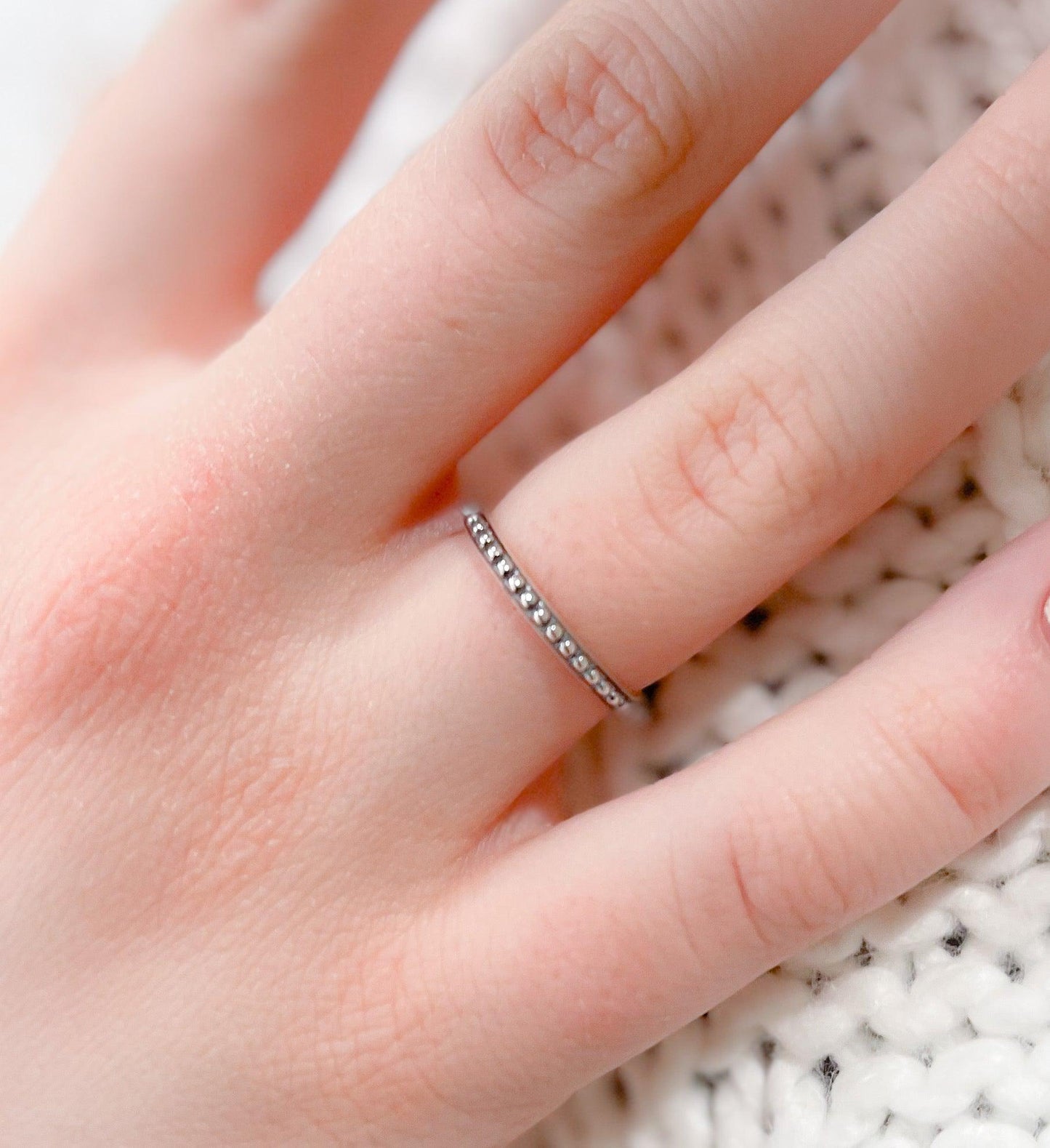 Skinny Beaded Band Ring
