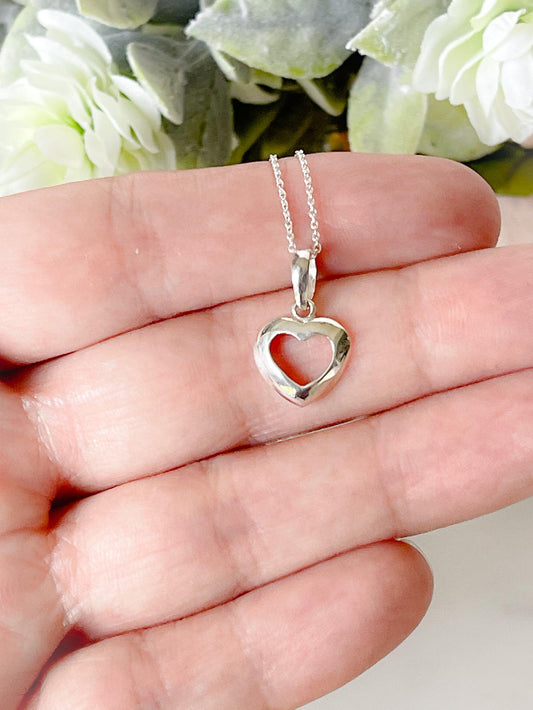 Small sterling silver open heart necklace