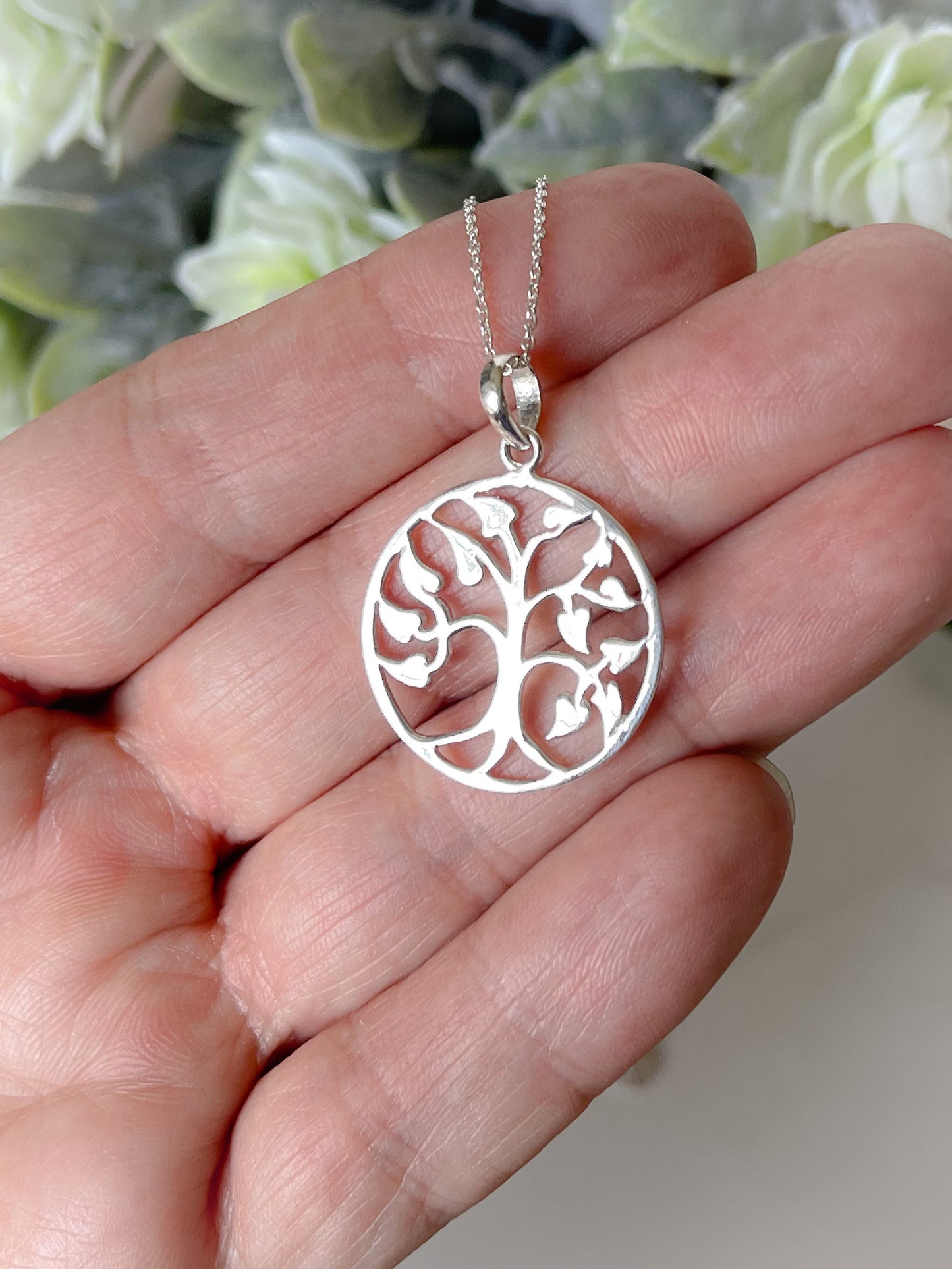 Large sterling silver tree of life necklace