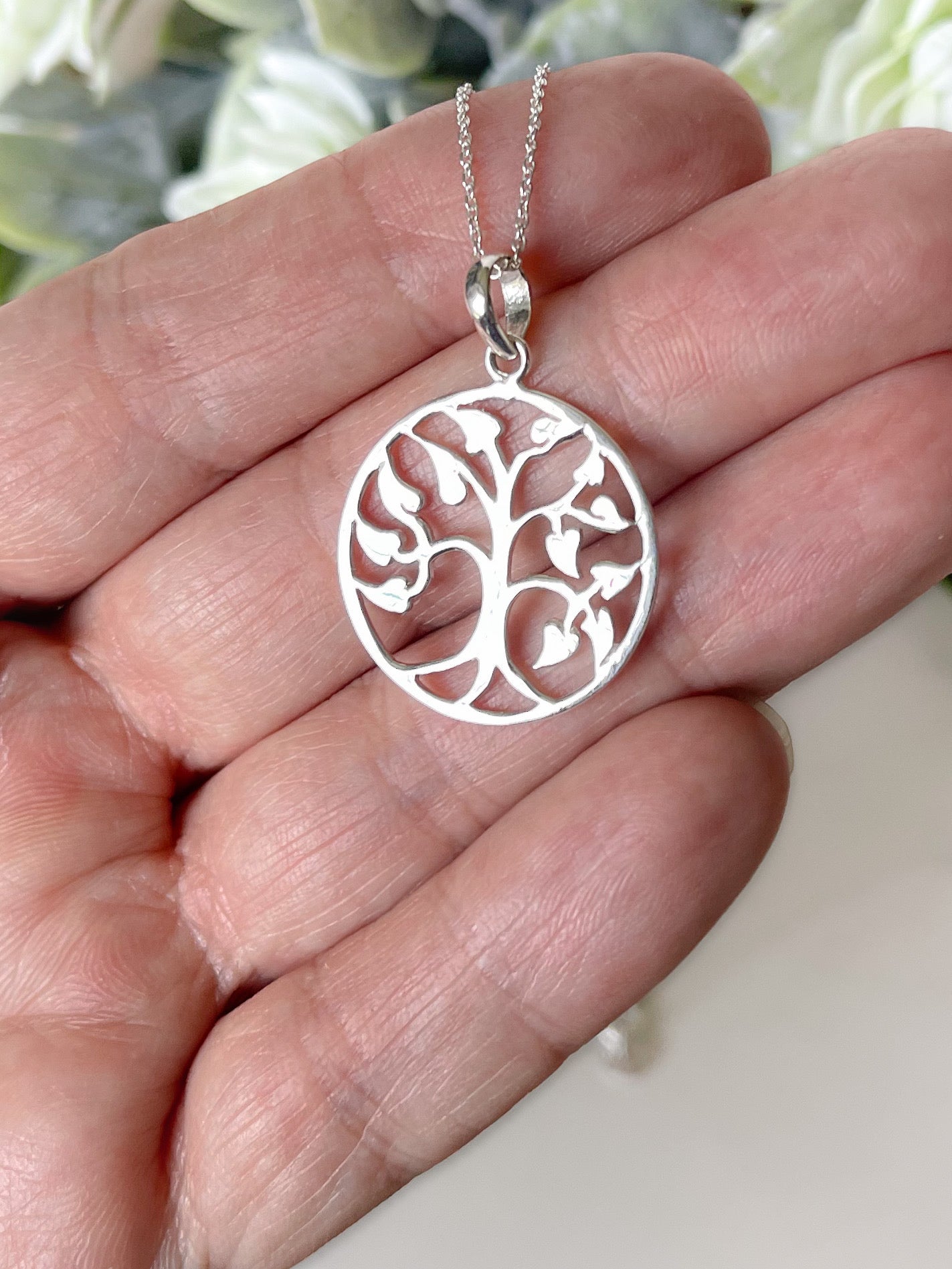 Large sterling silver tree of life necklace