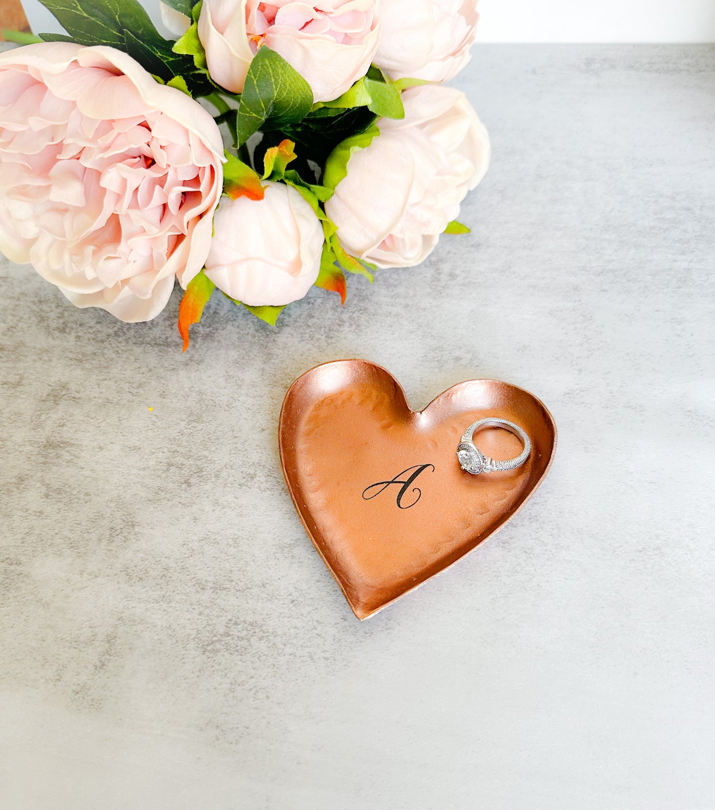 Personalized Metal Heart Shaped Ring Dish with Copper Finish