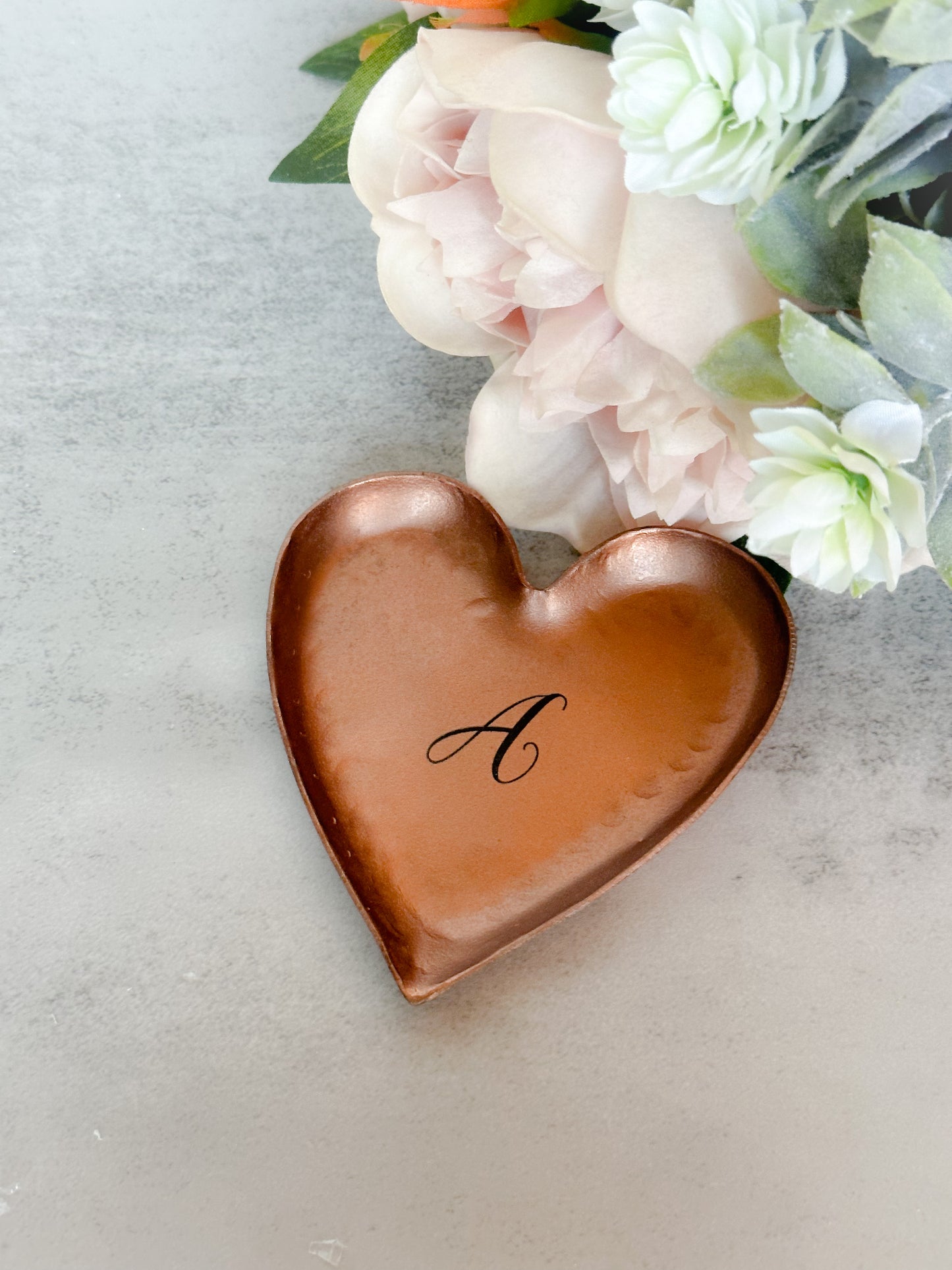 Personalized Metal Heart Shaped Ring Dish with Copper Finish
