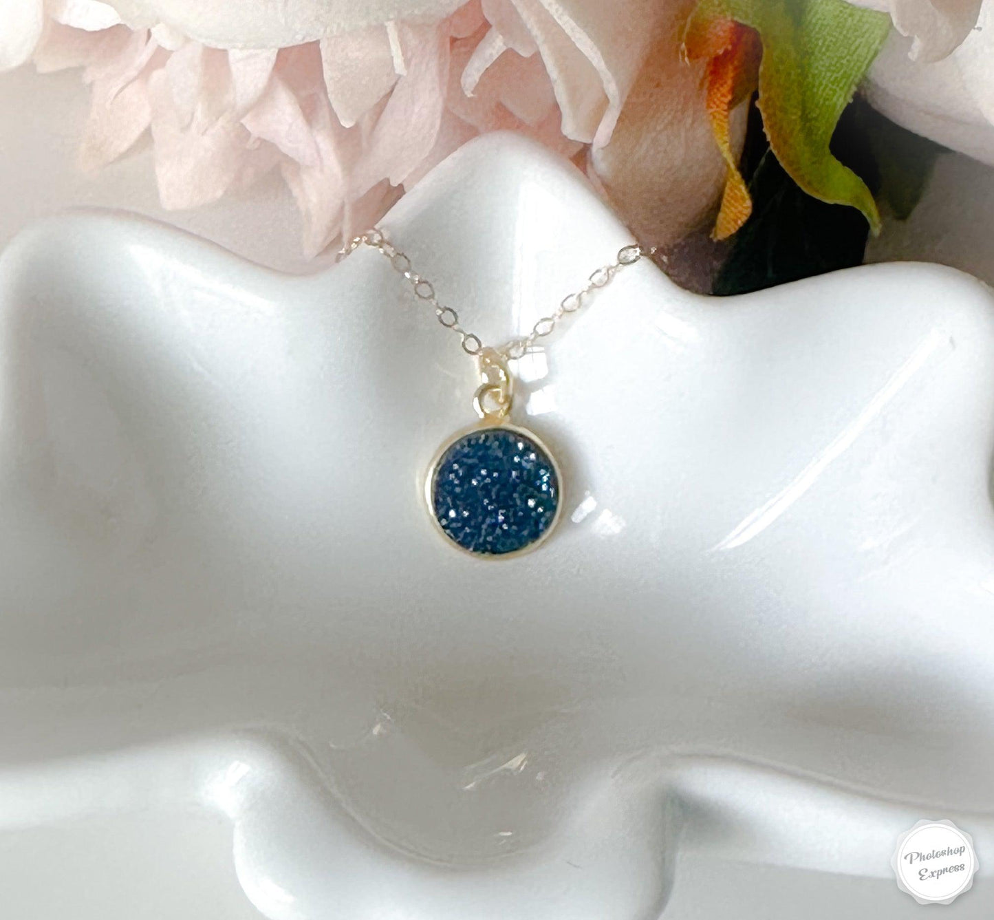 Gold plated blue druzy necklace