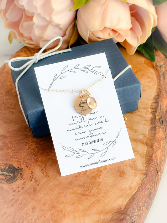 Faith Over Fear Gold Mustard Seed Necklace