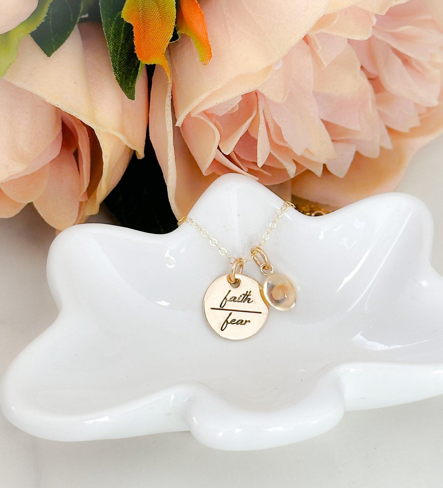 Faith Over Fear Gold Mustard Seed Necklace