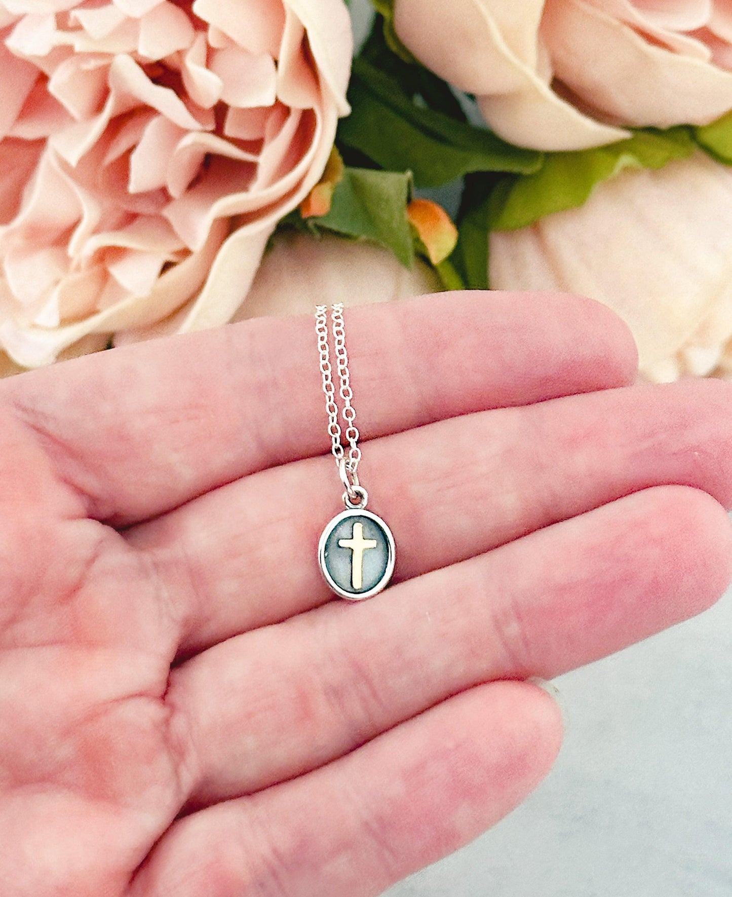 Oval Framed Cross Necklace