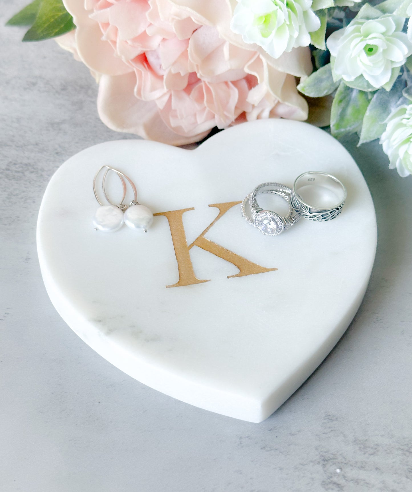 Personalized Marble Heart Shaped Ring Dish
