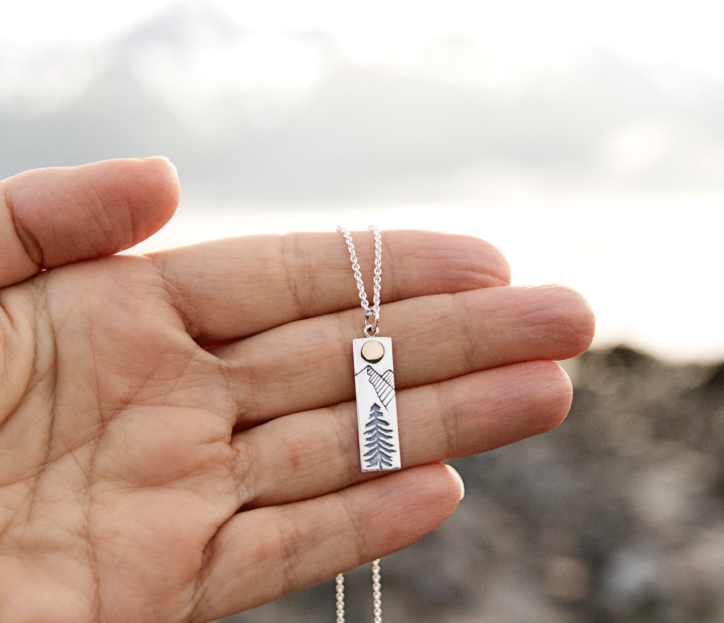 Sterling Silver Mountain Bar Necklace