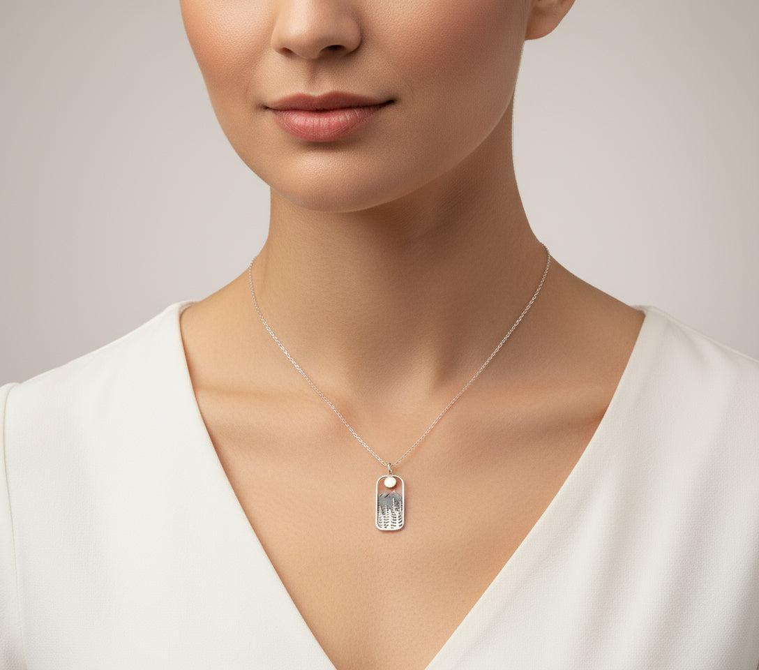 Rectangle Mountain Sunset Necklace