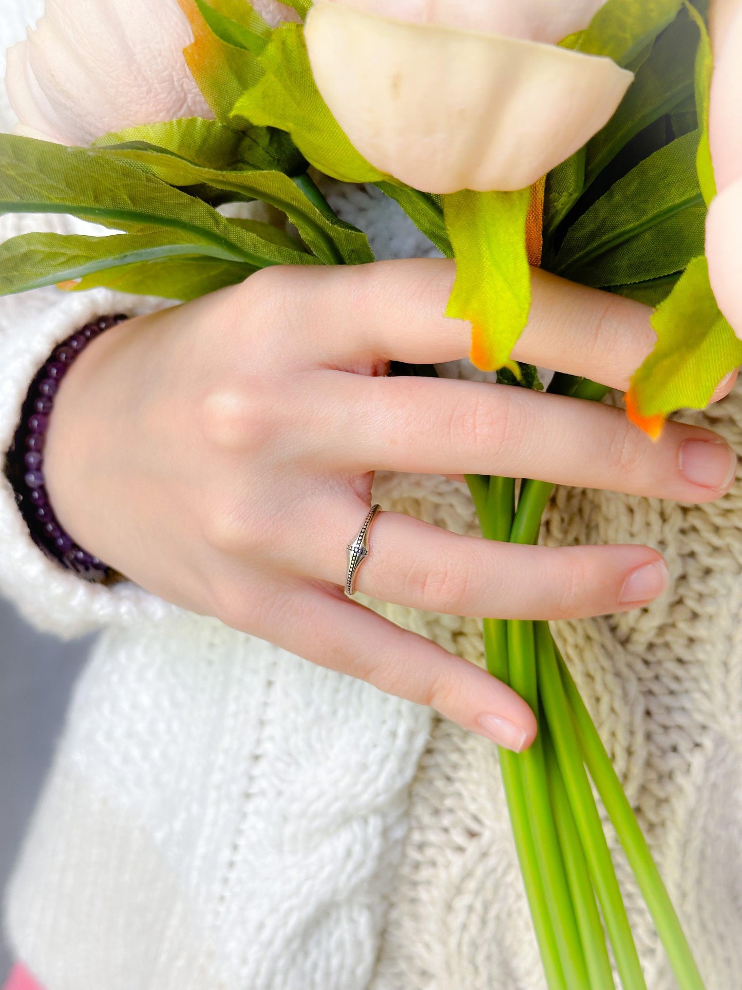 Sideways Cross Skinny Band Ring