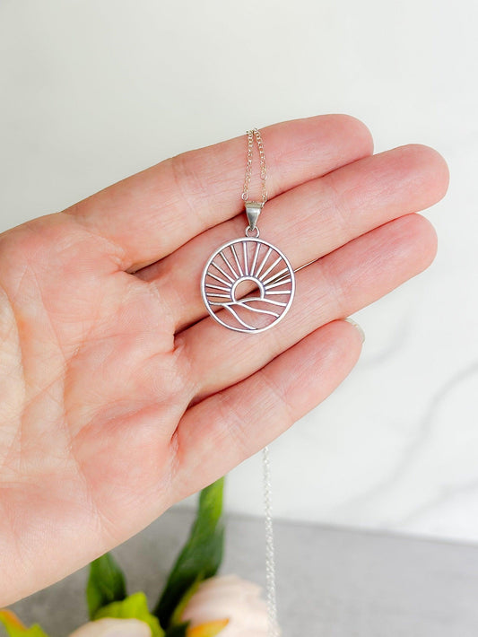 Sterling Silver Sunrise Over the Mountains Necklace