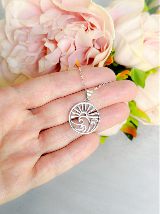 Sterling Silver Sunrise Over the Waves Necklace