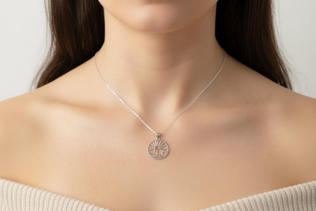Sterling Silver Sunrise Over the Waves Necklace