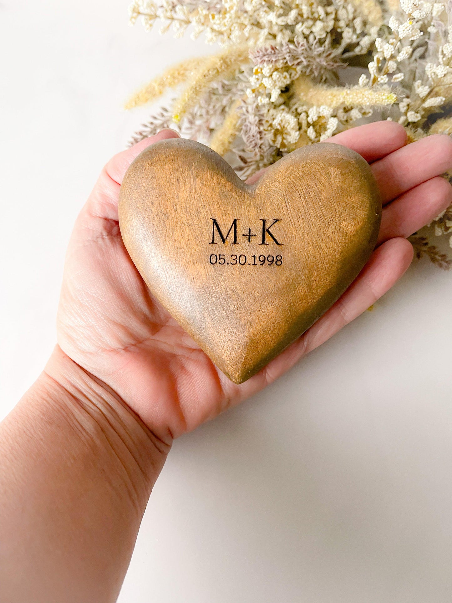 Personalized hand carved mango wood heart