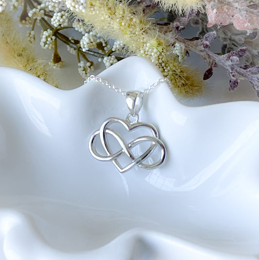Sterling silver heart and infinity charm necklace