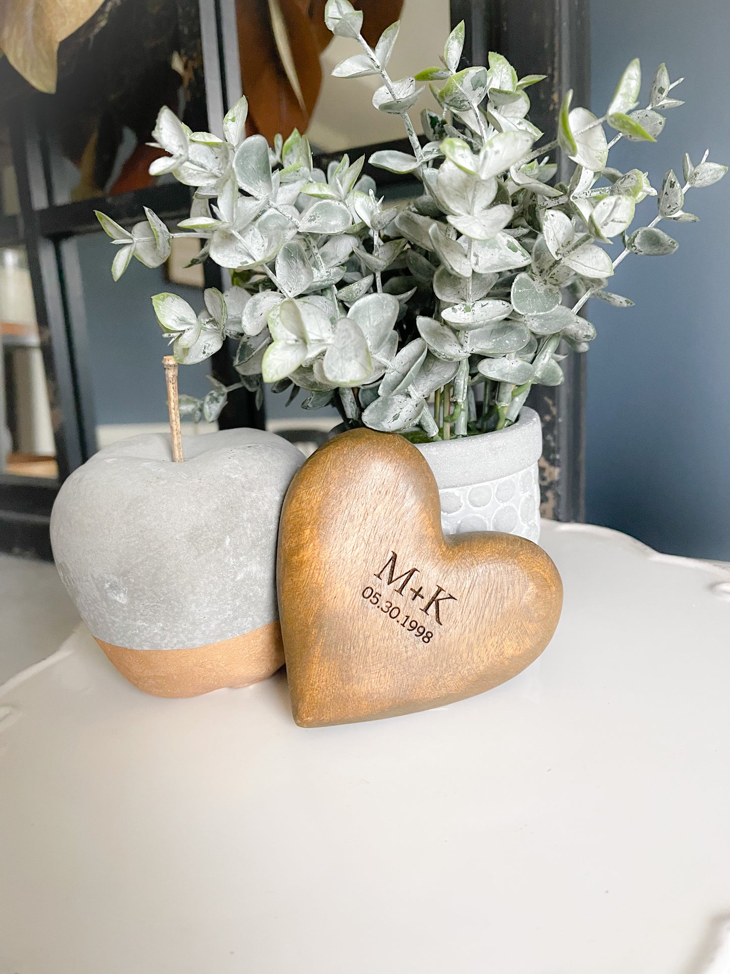 Personalized hand carved mango wood heart