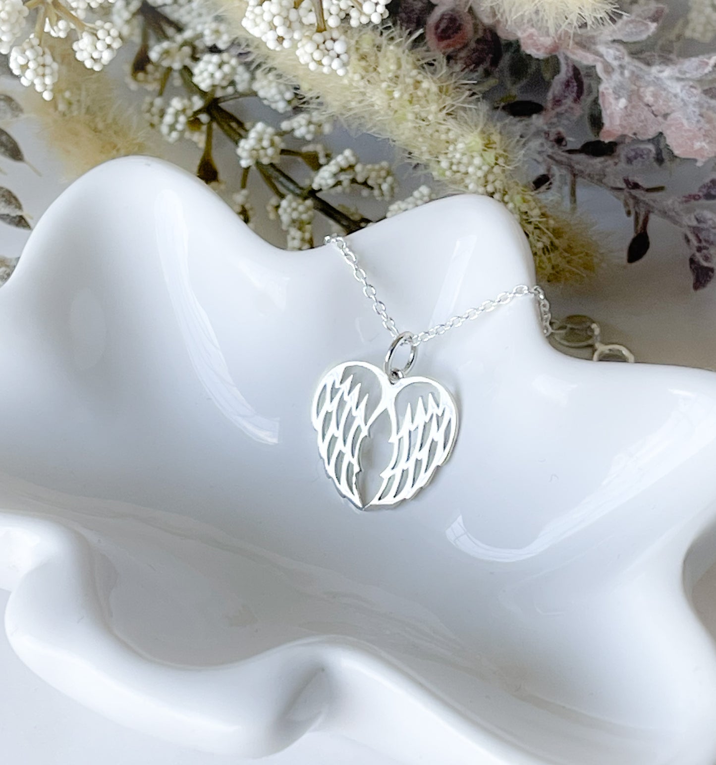 Sterling silver angel wing heart necklace