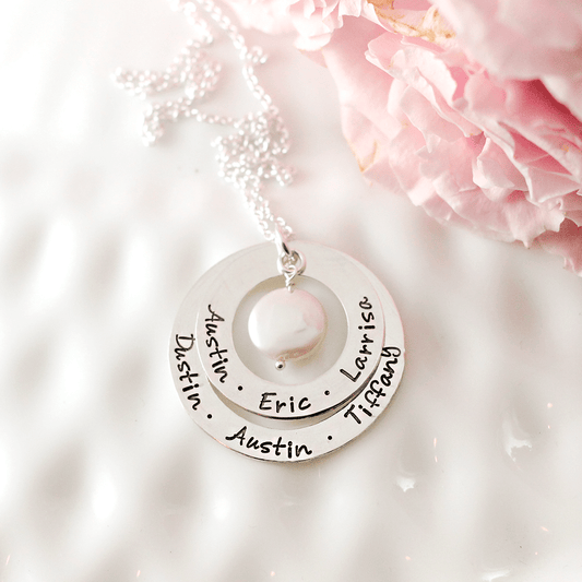 Mom Eternity Double Washer Necklace with Pearl