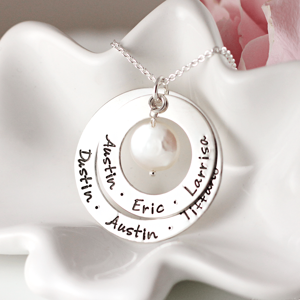 Mom Eternity Double Washer Necklace with Pearl