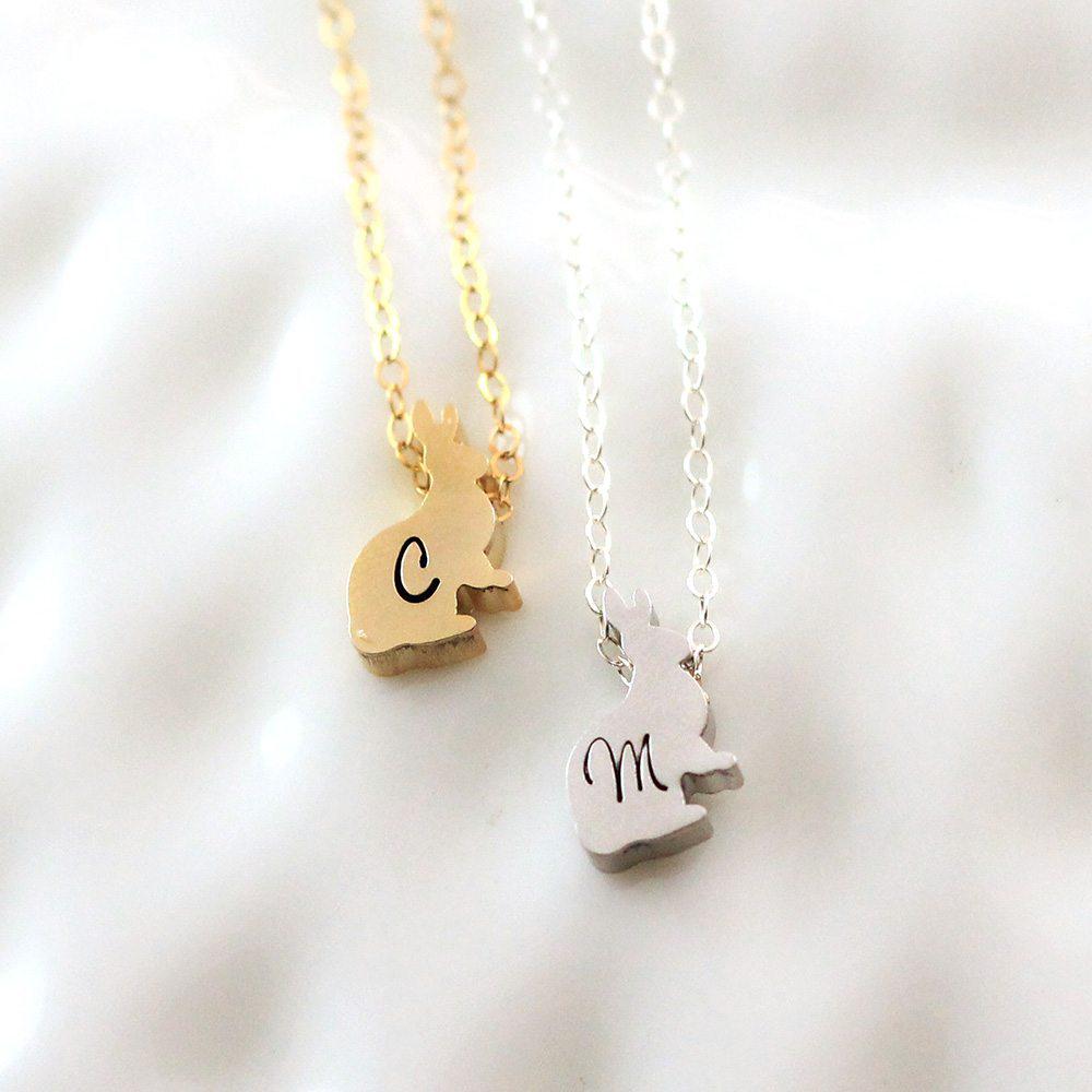 Rabbit initial necklace in your choice of metal