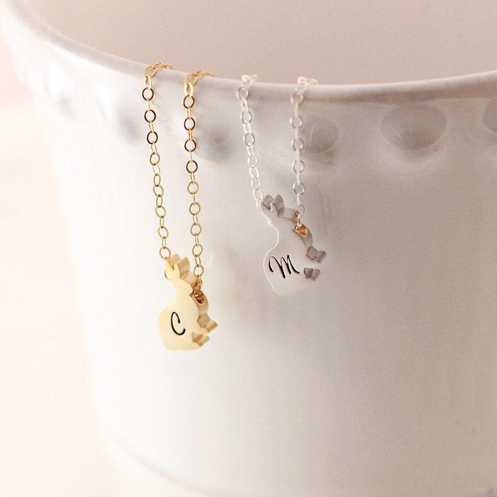 Rabbit initial necklace in your choice of metal