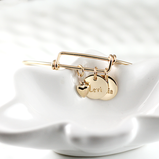 Gold Mother's Bangle with Heart Charm