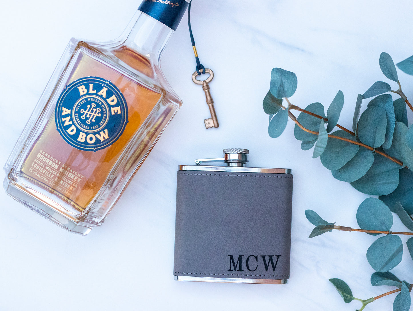 Gray Leather Flask with Initials