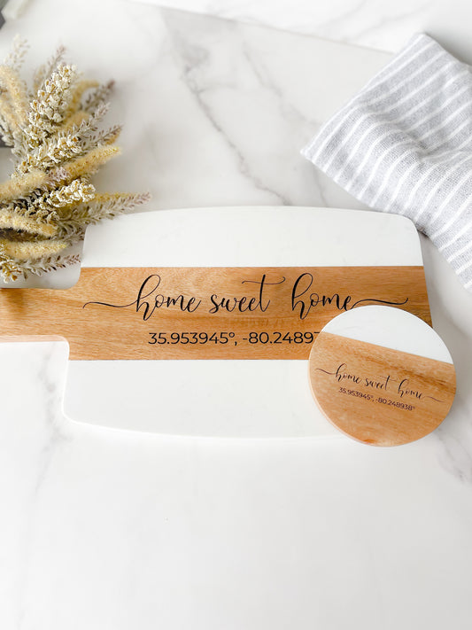 Home Sweet Home Marble & Wood Cutting Board and Coasters