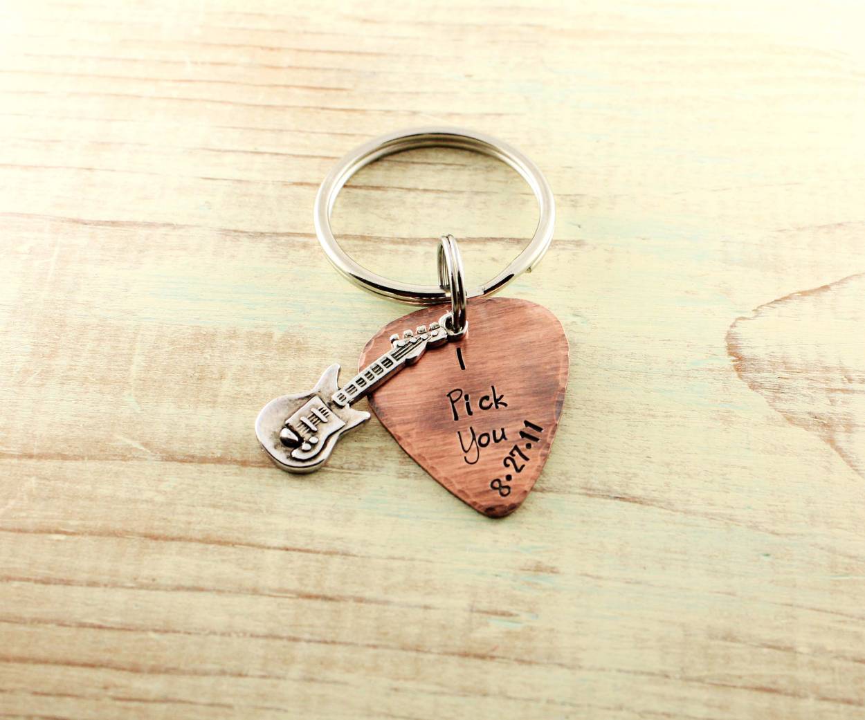 Copper Guitar Pick Keychain