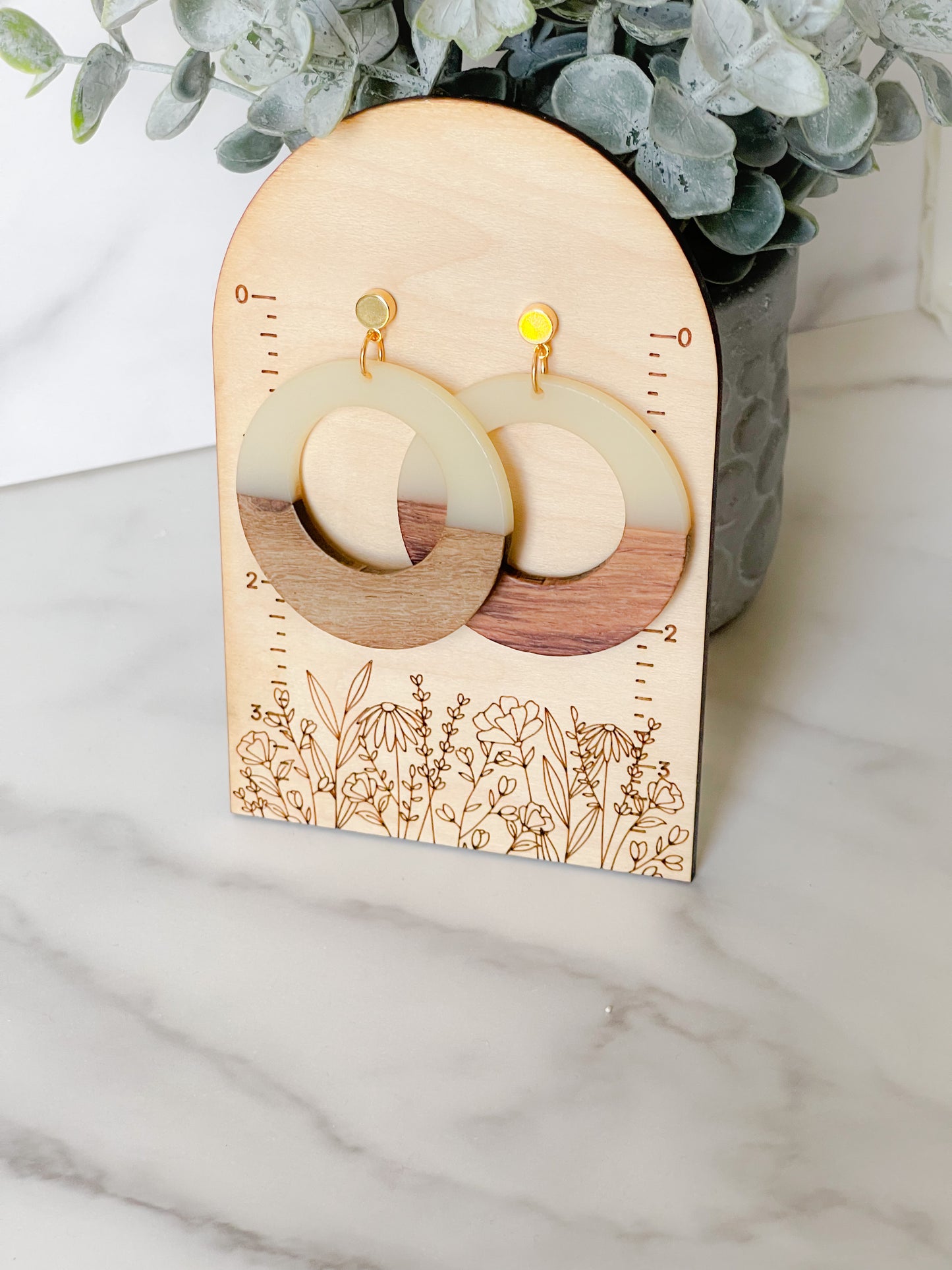 Wood and resin modern large hoop earrings