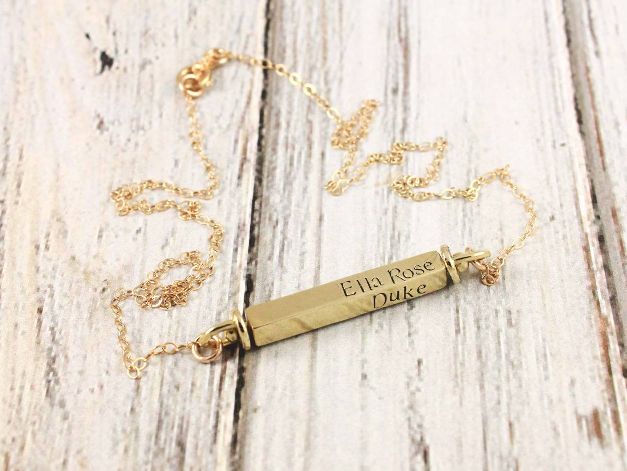 Gold swivel four sided pendant necklace Handstamped Necklace