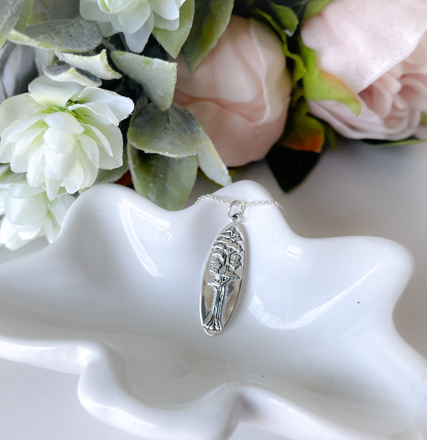 Mighty Sequoia Tree Oval Necklace - Sterling Silver