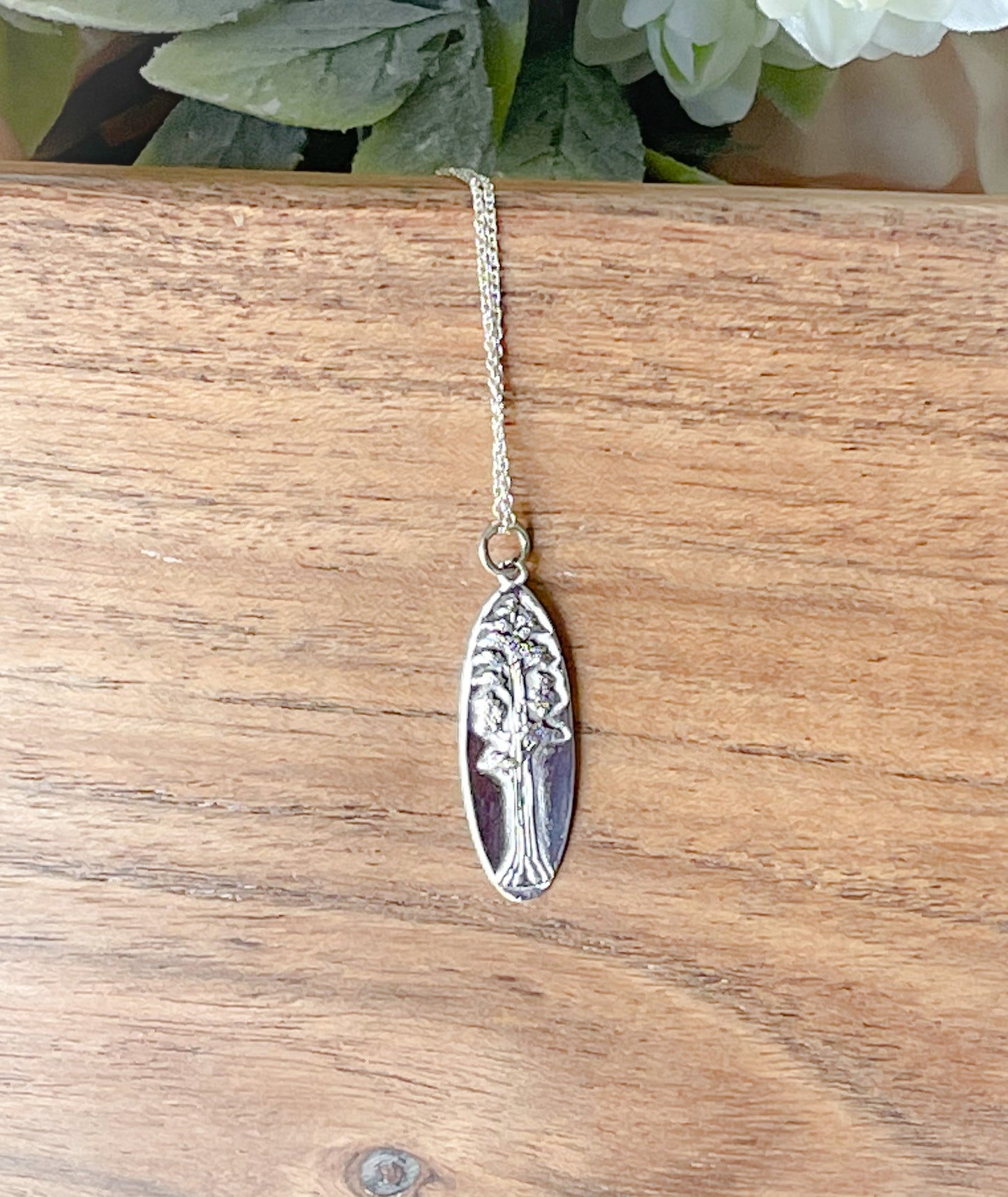 Mighty Sequoia Tree Oval Necklace - Sterling Silver