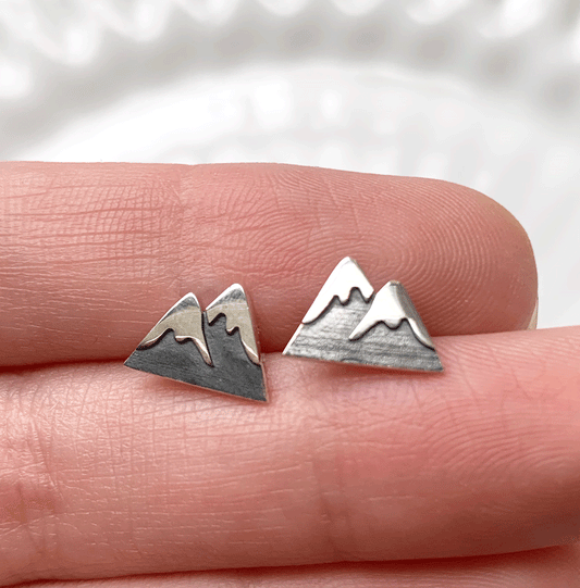 Sterling silver mountain stud earrings