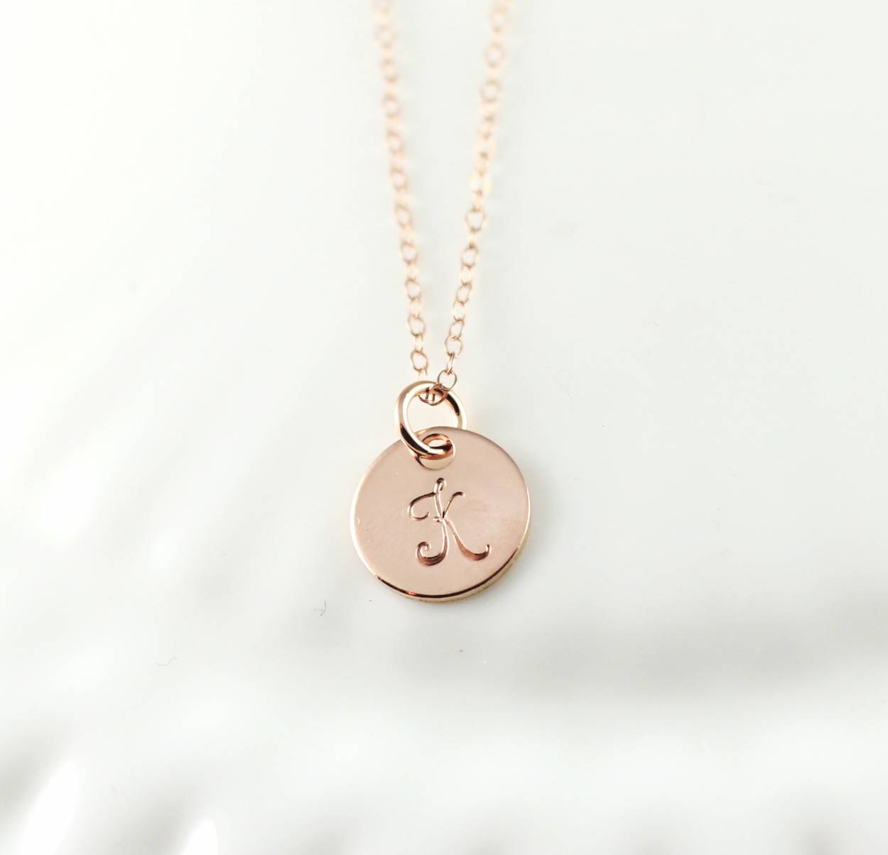 Rose Gold Disc Initial Necklace
