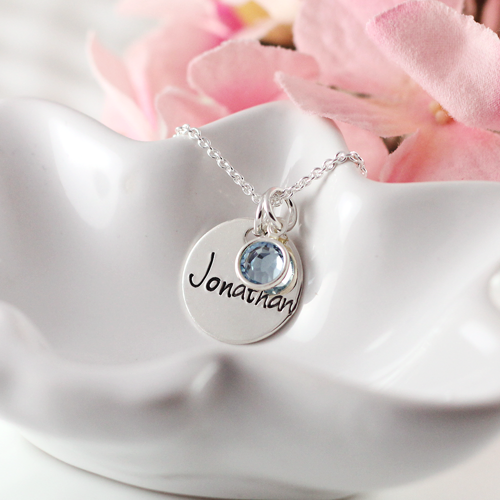 Simple Name Necklace with Birthstone